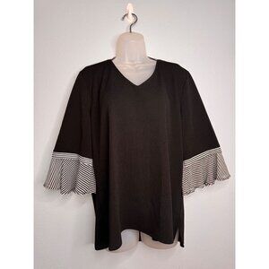 Chico’s Black&White 3/4 Bell Sleeve Blouse Bow Tie Back Detail Woman’s Sz 3